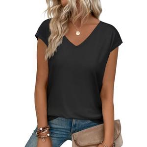 Womens Summer Tops Short Cap Sleeve Shirts V Neck Basic Tees Casual Fashion T Shirts, XXL