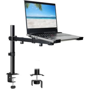 Laptop Desk Mount, Single Laptop Stand Arm with Vented Tray for 17 inch Notebook or 14-32 Monitor, Holds up to 17.6 lbs, Fully Adjustable, Clamp/Grommet Mounting, VESA 75/100mm (Black)