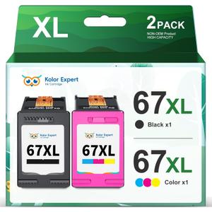 Remanufactured HP Ink 67 67XL Combo Pack Replacement for 67XL HP Printer Ink Cartridges for DeskJet 2755e 2827e 2742e 2700 4155e 4100 Envy 6055e 6000 6400 6455e 6458e (1 Black, 1 Color)
