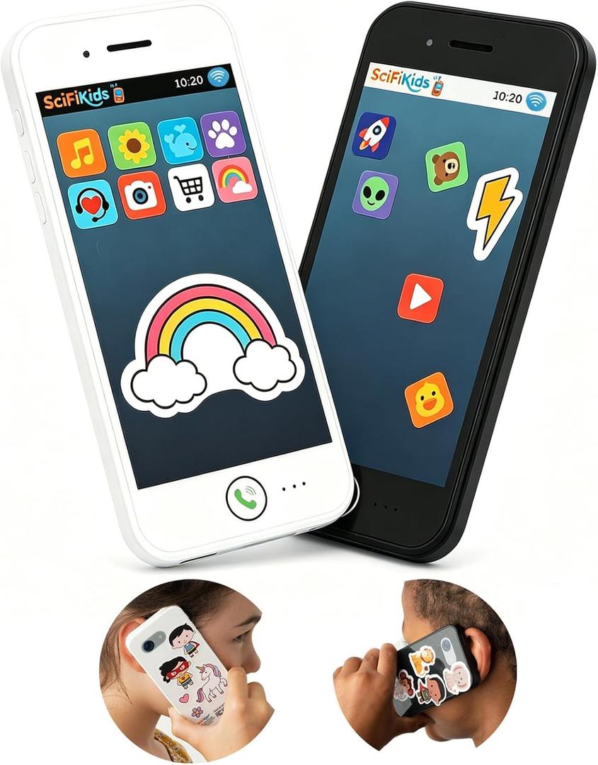 Toy Phone for Kids 2 Pack, Rechargeable Two-Way Voice Walkie Talkie Phones, One-Button Talk, Clear Sound, Screen-Free Pretend Toys with Fun Stickers for Boys Girls Indoor Outdoor Play