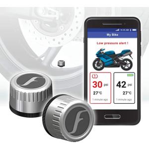 FOBO Bike 2 TPMS (Silver) - Wireless Tire Pressure Monitoring System with Bluetooth 5.0 | Real-Time Tire Pressure Sensor | Easy DIY Installation for Motorcycle | Compatible with iOS & Android