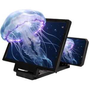Big Screen Phone Magnifier,3D HD Mobile Phone Magnifier Projector Screen Enlarger for Movies,Foldable Cell Stand with Amplifier Supports All Smartphones(Black)
