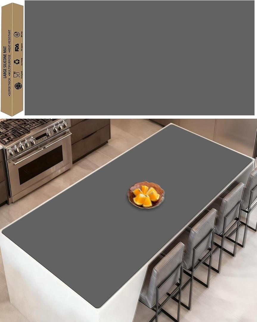 84''x24''(210cmx60cm) Extra Large Silicone Mat for Kitchen Counter, Heat Resistant Countertop Protector, Non-Slip Waterproof Kitchen Island Mat, Easy to Clean, Dark Gray