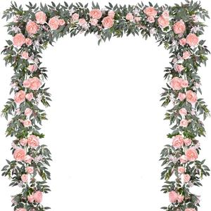 DearHouse 2Pack Artificial Peony Flower Garland - 6ft/Strand Silk Peony Flower Greenery Garland with Fake Willow Leaves for Wedding Ceremony Backdrop Party Table Centerpieces Decor (Pink)