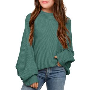 Mafulus Girl's Oversized Crewneck Fall Sweaters Kids Batwing Long Sleeve Slouchy Chunky Cute Pullover Jumper Shirts 9-10 Years, Z_mock_green