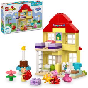 LEGO DUPLO Peppa Pig Birthday House Playset with 3 Animal Figures, Educational Toy for 2 Year Olds, Buildable Dollhouse for Creative Role Play, Peppa Pig Toy for Girls, Boys and Toddlers, 10433