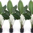 Crowye 4 Pack 4Ft Artificial Bird of Paradise Plants Faux Palm Tree with 10 Trunks Banana Leaf Artificial Plant Lifelike Leaves Fake Tree with Plastic Pot for Indoor Outdoor Home Living Room Office
