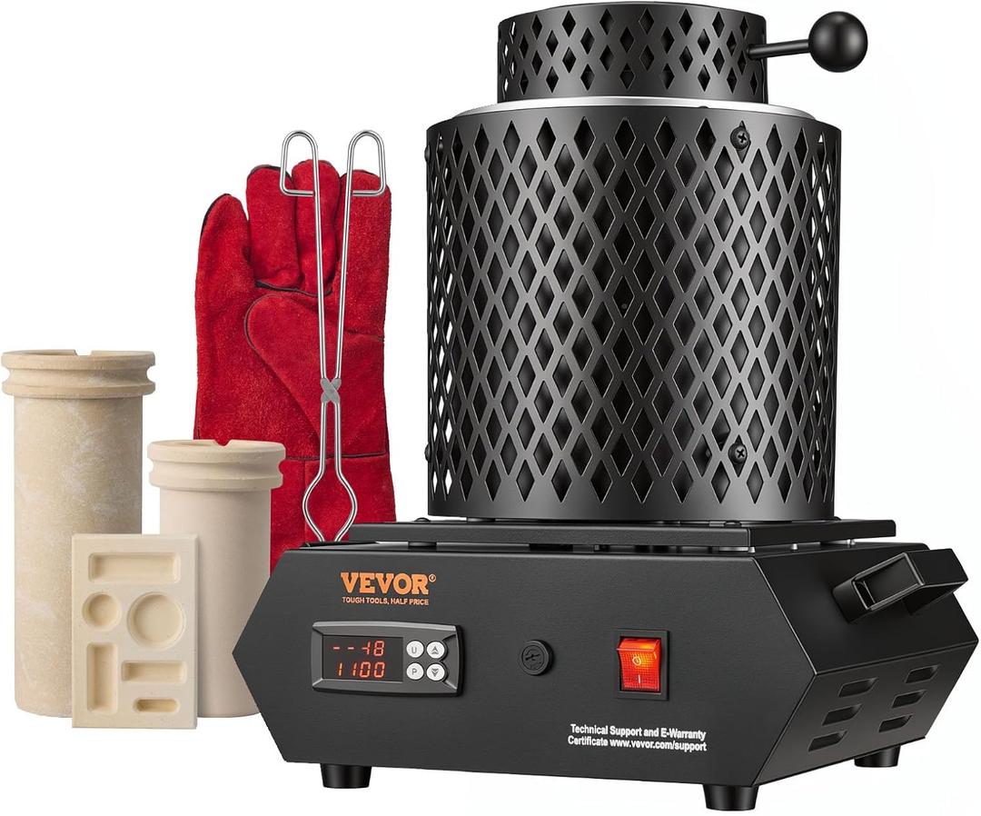 VEVOR Gold Melting Furnace, 1350W, 2102 ℉, PID Digital Electric Melting Furnace with 1 kg and 3 kg Ceramic Crucibles, Insulated Gloves, Crucible Tongs and Tray, for Gold, Silver, Aluminum, Copper