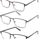 3-Pack Reading Glasses for Men Blue Light Blocking Metal Full Wide Frame Computer Readers