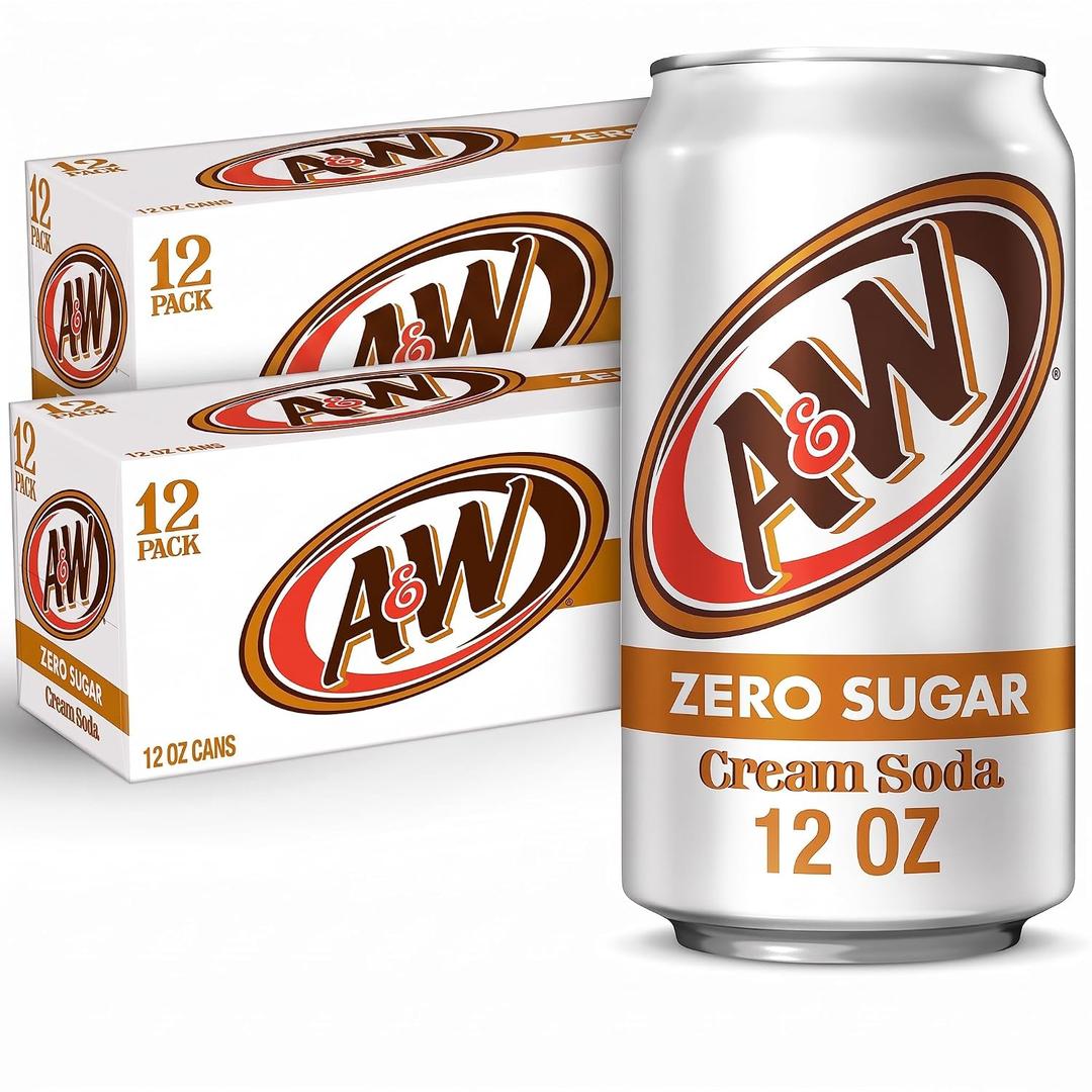 A&W Cream Soda, Zero Sugar | 12 fl. oz. Cans | 12 Pack | Pack of 2