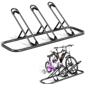 Tuohours Bike Rack, Floor Bike Rack for Garage, Indoor/Outdoor Bike Storage Stand Bicycle Parking Rack, for Mountain Bike, Road Bike and Kids Bike (Black, 3 Bike)