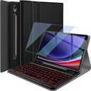 Backlit Keyboard Case for Samsung Galaxy Tab S10 Lite/ S10 FE/ S9 FE 5G 10.9 Inch/Tab S9 11 Inch with Screen Protector, Wineecy 7 Colors Light Detachable Wireless Keyboard PU Leather Folio Case