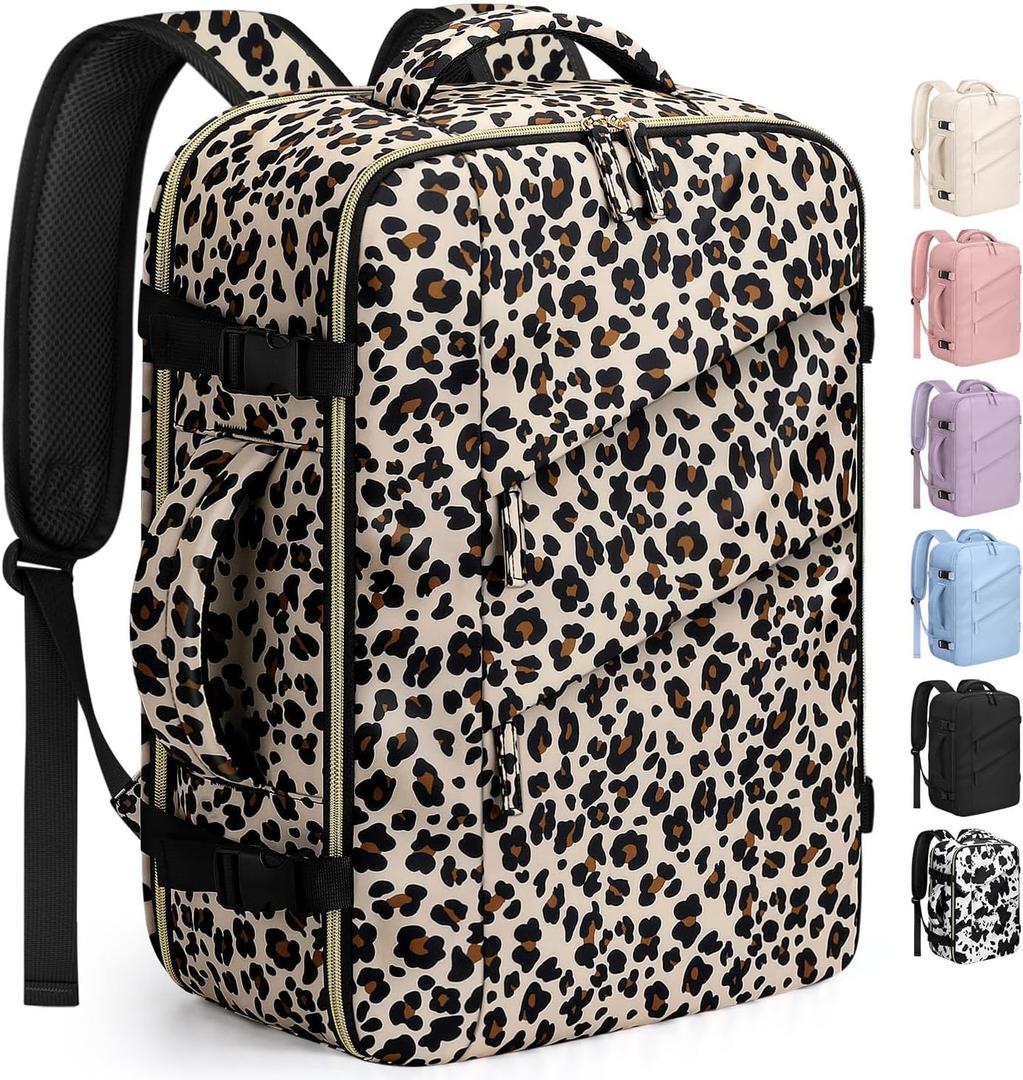 Capolo Travel Backpack for Women Men Waterproof Laptop Backpack Flight Approved Carry On Backpack Overnight Weekender Bag College Bookbag for Business, Work, Traveling Fits 15.6 '' Laptop,Leopard