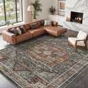 Roxstand 8x10 Area Rugs for Living Room, Vintage Washable Rug with Non-Slip Backing, Stain Resistant Large Area Rug for Dining Room, Soft Rugs for Bedroom (Grey/Brown/Tan, 8'x10')