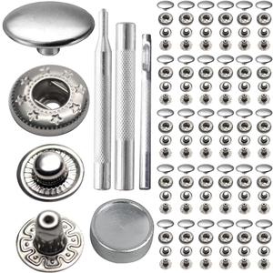 30Sets 15mm 831 Snap Fastener Stainless Steel Poppers Press Stud Cap Button for Bag Coats Marine Clothes Jackets Jeans Braccelets Silver (30 Sets with Tools)