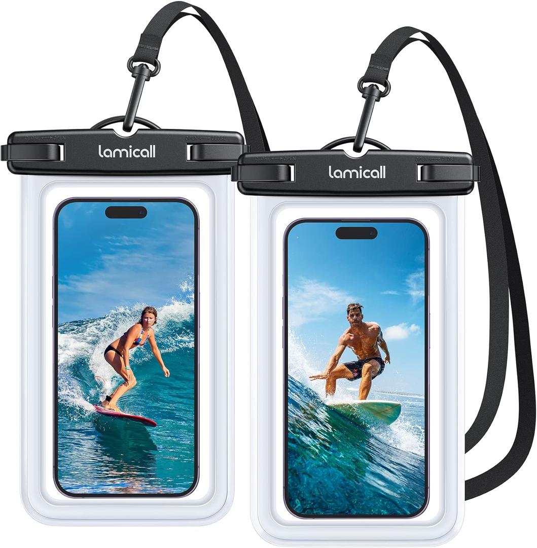 Lamicall Waterproof Phone Pouch Case - [2 Pack][Easy Lock & Heavy Duty] IPX8 Water Proof Cell Phone Dry Bag for Beach, Gift Protector for iPhone 17 16 15 14 13 12 11 Pro Max Plus Air, Galaxy S25, 4-7"