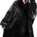 Aemicion Wearable Blanket Hoodie for Adults - Black Oversized Sherpa Fleece Blanket with Sleeves and Pocket, Cozy Gift for Men and Women, Home Office Couch Use