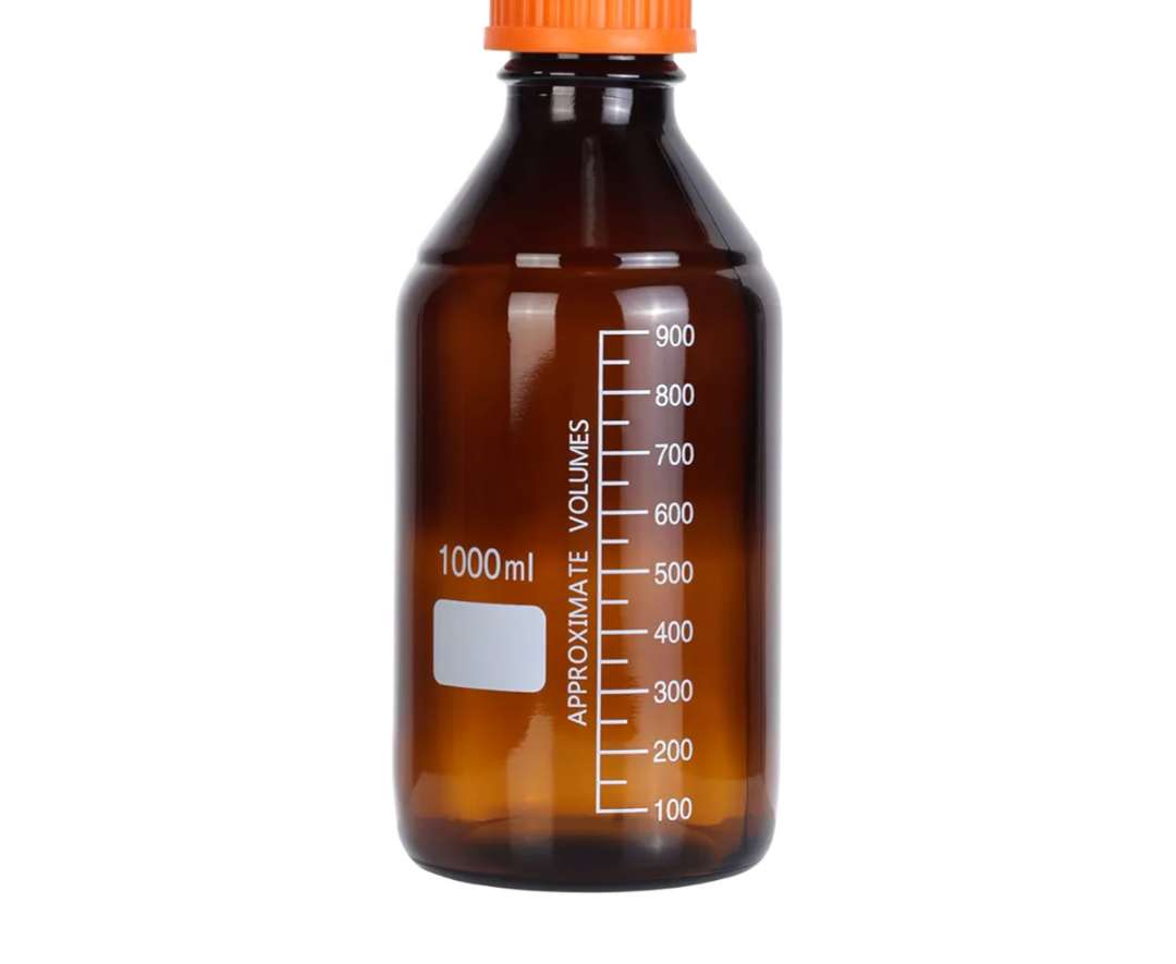4 Pieces Amber Borosilicate Glass 1000 mL Graduated Round Lab Reagent Media/Storage Bottle With GL45 Orange Screw Cap