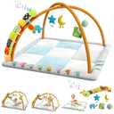 Baby Play Gym & Activity Mat, Baby Tummy time mat w 6 Detachable Toys, Promote Motor Skills & Sensory Development Mat, Newborn Infant Baby Essentials Gift.