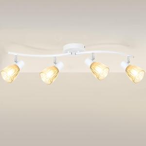 HiBay 4-Light Track Lighting White, Adjustable Modern Ceiling Light Fixture w/Glass Shades, Flush Mount Ceiling Wall Spotlight Indoor for Bathroom, Kitchen, Living Room, E12 Base, No Bulbs