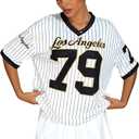Milumia Women's Number Striped Print V Neck Half Sleeve Oversized Jersey T-Shirt (XL)
