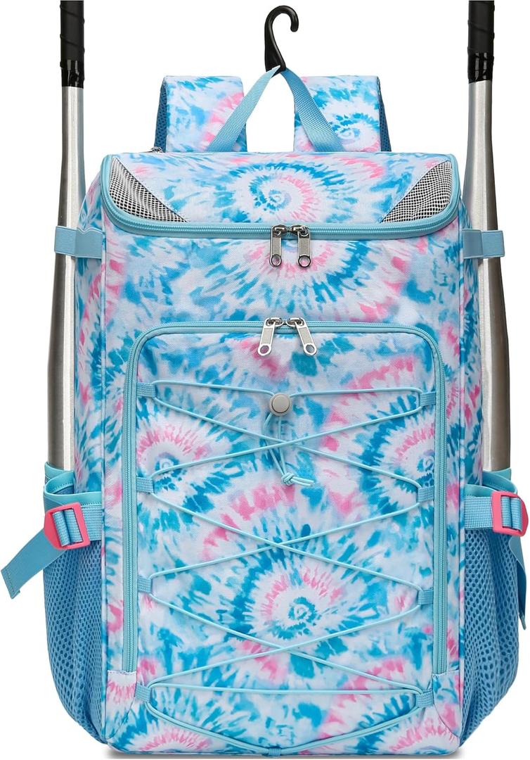 Baseball Softball Gear Bag Backpack for Boys Girls Ages 8-12 12-14 Large Kids Youth Bat Bag with Ventilated Shoe Compartment Baseball Softball Players Stuff Supplies (Light Blue)