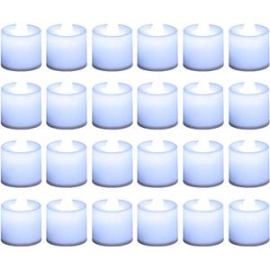LANKER 24 Pack Flameless Led Tea Lights Candles, Steady Cool White Battery Operated Electronic Fake Candles, Decorations for Christmas, Halloween and Festival Celebration (White)