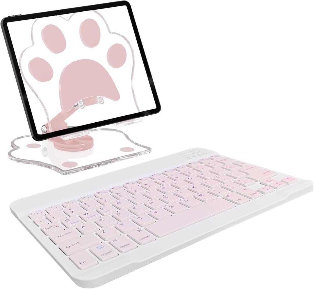TopPerfekt for Bluetooth Keyboard, Cute Tablet Stand Adjustable Adjustable & Foldable, Wireless Rechargeable Keyboard for iPad, iPad Pro/Mini/Air, Samsung Xiaomi Tablets, etc - Pink (250mm x 150mm)