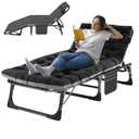 ABORON Folding Camping Cot W/Mat for Adults, Adjustable Heavy Duty Outdoor Bed,1200 D Layer Oxford Travel Camp Cots