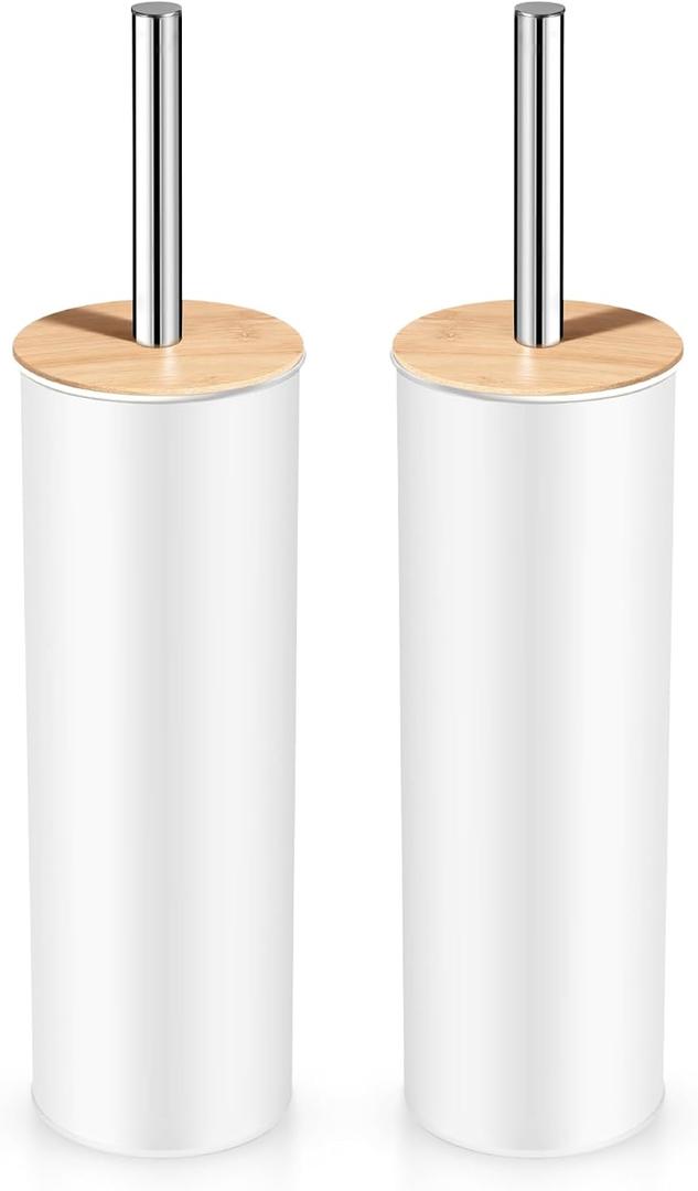 Compact Toilet Brush and Holder 2 Pack,SetStainless Steel Handle Toilet Brush,Deep Cleaning,Durable Nylon bristles,Splash-Proof Design(White&Black)