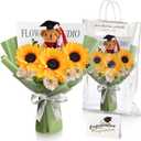 Giegxin Graduation Bear Flower Bouquet Set Graduation Bouquet Gift Graduation Bear Artificial Sunflower Rose Bouquet Greeting Card Gift Bag for Her Him Grad Party Gifts Favors Supplies(Green)