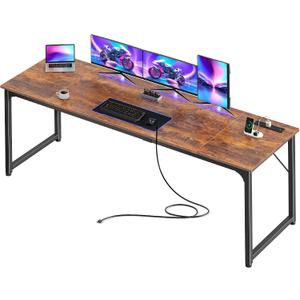 PRAISUN 80 X 24 Inch Computer Desk, Power Outlets, USB-C, Rustic Brown