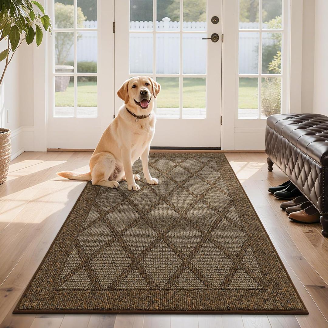 COSY HOMEER Non-Slip Door Mat 36"x60", Entryway Rugs Low Profile Absorbent Dirt Trapper Doormat for Front Entrance, Washable Polypropylene Entry Mat (Brown)