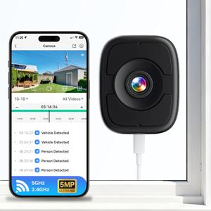 5MP 3K Window Cameras for Home Security, 2.4G 5G WiFi Safeview Window Security Camera with Night Vision Full Color, AI Person & Car Detection, 2 Way Talk, 24/7 Recording, 60S Easy & Quick Install