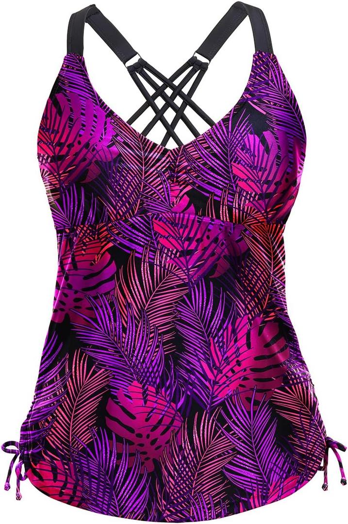 Tempt Me Women Tankini Top Only V Neck Swim Tops Tummy Control Bathing Suit Top No Bottom (X-Large)