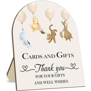 Winnie Cards and Gift Sign, Classic Pooh Thank You Wooden Sign, Classic Winnie Bridal Shower Baby Shower Favors, Thank You for Your Gift and Well Wishes Sign with Stand 9 * 11IN