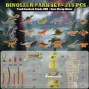 Dinosaur Playground Toy Set 215PCS 18 Realistic Dinosaurs, Build Your Own Dinosaur Park, Interactive Play with Openable Cage & Battle Station, for Boys & Girls, Enhance Kids Creativity