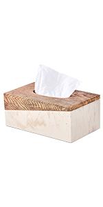 Rectangular Tissue Box Cover for Bathroom, Livingroom, Bedroom, Hand Carved Wooden and Stone Resin Tissue Box Holder, 10 x 5.7 x 4.5 in, Brown&Beige