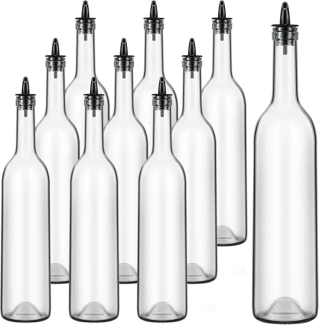 Maxdot 10 Pcs Long Neck Glass Bottles with Pourer Bordeaux Wine Bottle Clear Empty Wine Syrup Juice for Home Bar Liquor Juice Making Wedding Anniversary Party(Stainless),6 PCs still intacts