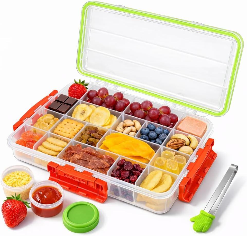 Snackle Box Container - Charcuterie Board with Lid & Handle, BPA-Free Snack Box Container with Adjustable Snack Containers, Portable Food Storage Organizer for Travel, Picnic, or Parties