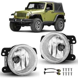 Nilight Fog Lights Assembly Compatible with 2007 2008 2009 Jeep Wrangler 2005-2008 Dodge Magnum 2005-2010 Chrysler PT Cruiser 300 Touring Models Clear Lens