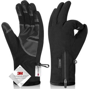 -10 Waterproof Winter Gloves for Men & Women, 5-Layer Touch Screen Breathable Cold Weather Gloves (Medium, Black)