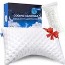 Cooling Side Sleeper Pillow for Neck and Shoulder Pain, Luxury Shredded Memory Foam Curved Bed Pillows for Sleeping Set of 1- Adjustable Queen Size- Washable Cover Crescent White 30"L x 20"W