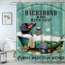 Dog Shower Curtain,Funny Shower Curtains 72Wx72L Inch Dachshund Shower Curtain Bath Soap Wash Your Paws Fun Ocean Teal Green Bathtub Vintage Wood Waterproof Polyester Fabric 12 Plastic Hooks