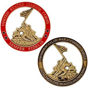 Marine Corps Iwo Jima USMC Challenge Coin with Actual Sands of Iwo Jima - Marine Corps Gifts Disabled Vet Owned Business - Iwo Jima Coin