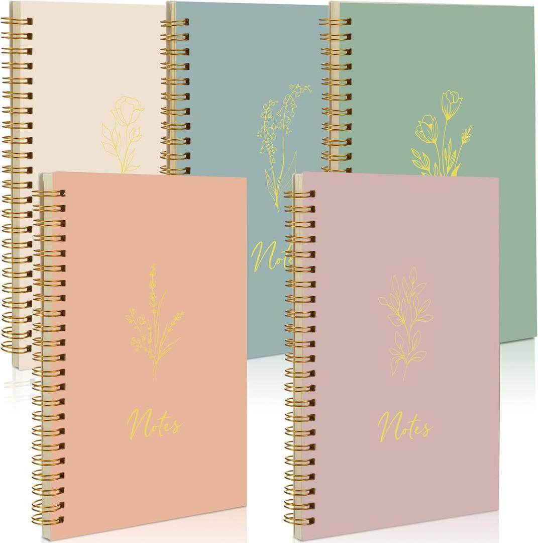 Gueevin 5 Pack Spiral Notebook Aesthetic School Supplies A5 Wide Ruled 160 Pages/ 80 Sheets Cute Notebook for Work Students School Office Supplies(Light Colors,Classic)