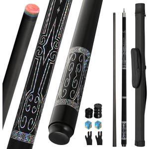 Carbon Fiber Pool Cue Stick 20-21 oz, Professional 13mm Rainbow Tip, 3/8 * 8 Joint, Includes Cue Case, Joint Protectors, Cue Chalks and Gloves