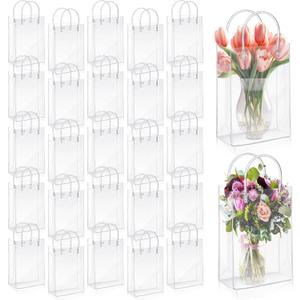 LEIFIDE 50pcs Clear Plastic Gift Bags with Handles PVC Reusable Transparent Totes Bags for Goodie Candy School Birthday Party(5.1 x 7.5 x 3.1 Inch) (5.1x7.5x3.1 Inch (Pack of 50))