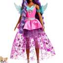 Barbie A Touch of Magic Fashion Doll, Brooklyn with Wing-Detailed Dress, 7-inch Long Colorful Hair, 2 Fantasy Pets & Accessories