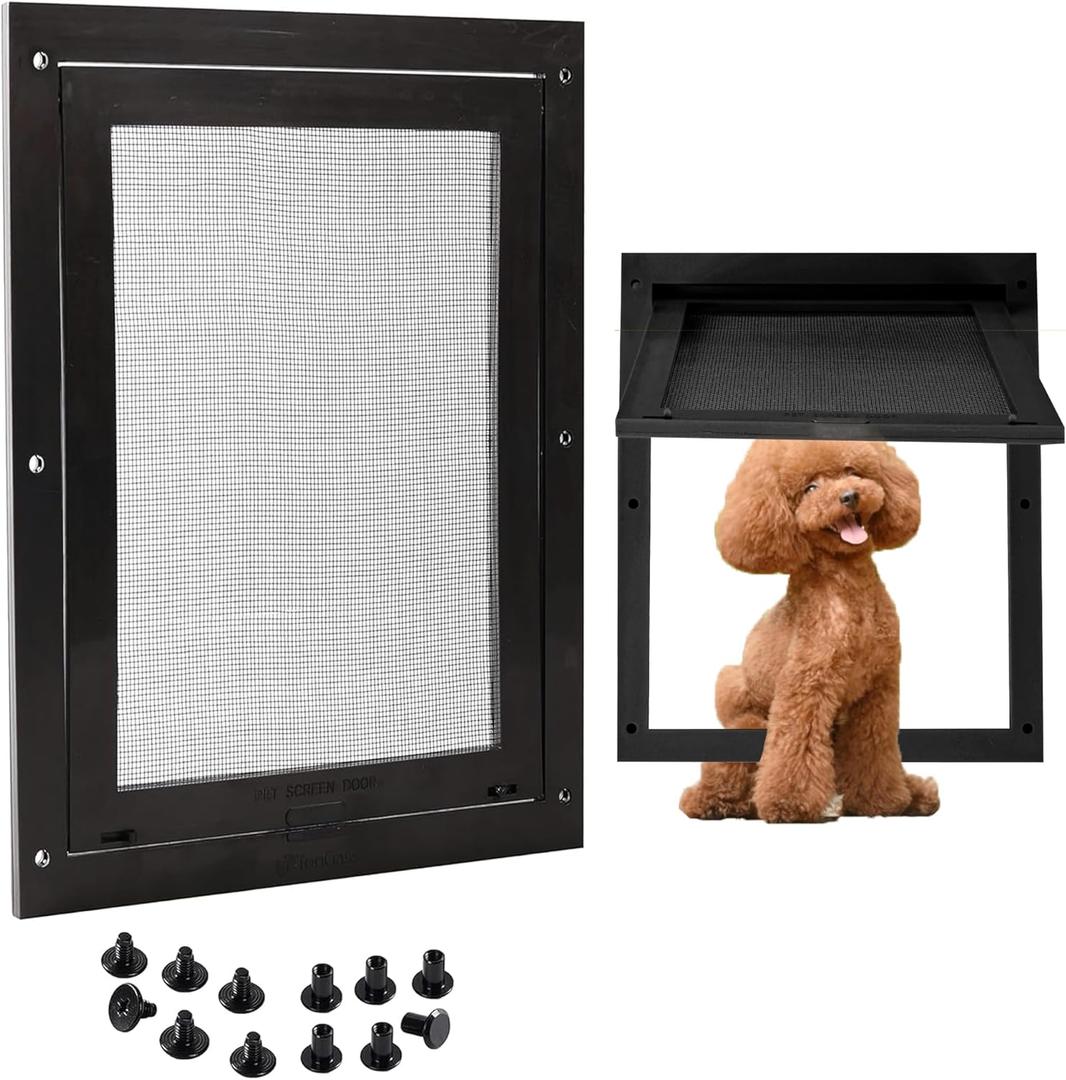 Tongass Easy-to-Install Screen Door Pet Flap 10" x 15 1/4" Screen Pet Door Suitable for Pets Under 100 Lbs Impact-Resistant Frame with Secure Dual Sliding Locks for Porch and Window Screens (Large, Black)